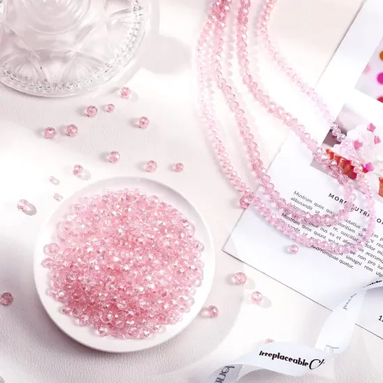 600 Pcs Crystal Glass Beads for Jewelry Making Bulk Faceted Gemstone Rondelle Loose Beads for Bracelet DIY Crafts 8 mm, 6 mm, 4 mm(Pink AB Color) {5}