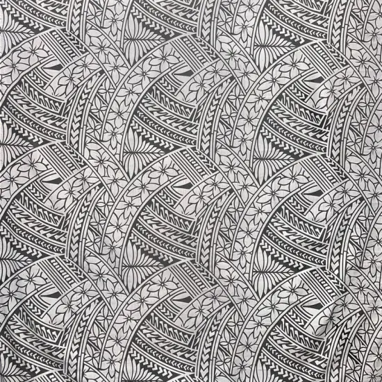 1 Yard Hibiscus Traditional Polynesian Tattoo Poly Cotton Fabric Tropical Print 45 Inch Width Egyptian Blue {2}