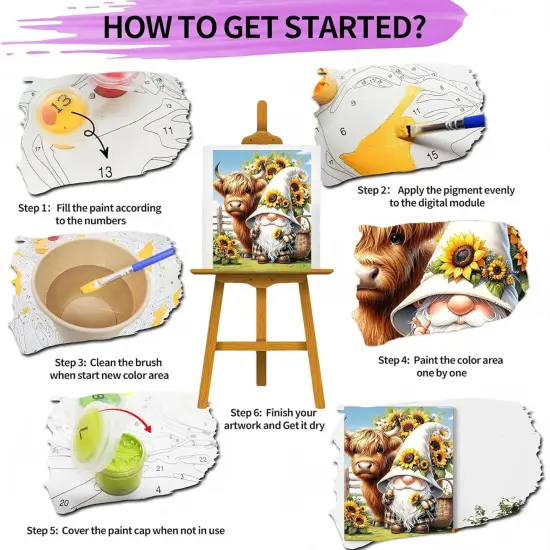 Paint by Numbers for Adults Gnomes-Highland Cow Paint by Number (16x20inch) {4}