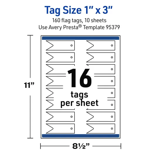 Avery Printable Banner Rectangle Flag Tags, Sure Feed Technology, 1" x 3", Glossy White Cardstock, Print-to-The-Edge, Laser/Inkjet Printable, 160 Total {11}
