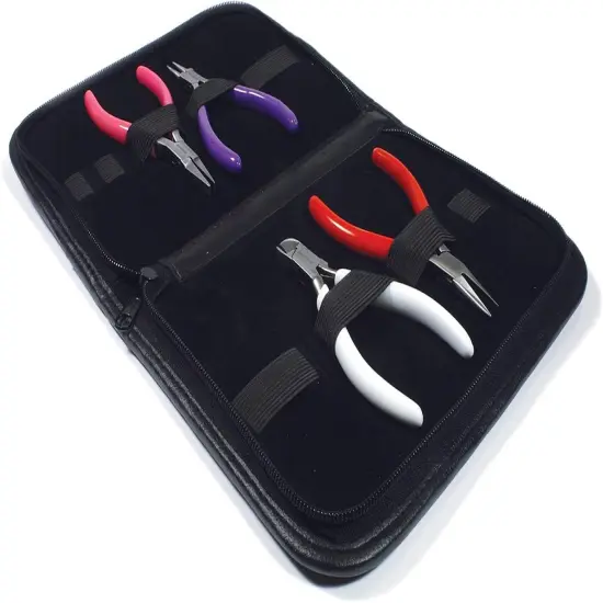 The Beadsmith Color-ID Set &ndash; 4.75&rdquo;, 4-Pieces Includes: Chain Nose, Round Nose, Side Cutter, Flat Nose, & Leatherette Case &ndash; Double Leaf Spring, PVC Comfort Handle &ndash; Tools for Jewelry Making {6}