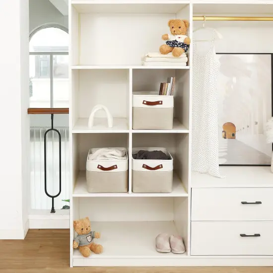 Large Fabric Storage Baskets for Shelves 3 Pack, 15x11in Closet Storage Bins for Shelves, Cloth Baskets for Organizing, Linen Closet Organizers, Fabric Basket, Beige/White {5}