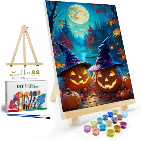 Halloween Moon Pumpkin Paint by Numbers Kit - 8x12 Inch {1}