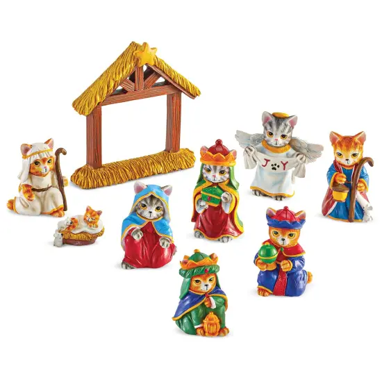 Collections Etc Hand-Painted 9-Piece Cat Christmas Nativity Scene Set {2}