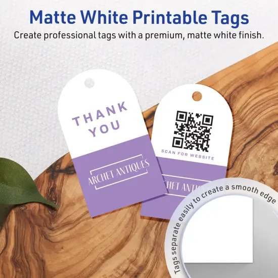 Avery Printable Arched Printable Tags, Sure Feed Technology, 2" x 3-1/2", Matte White Cardstock, Print-to-The-Edge, Laser/Inkjet Printable, 80 Total {9}