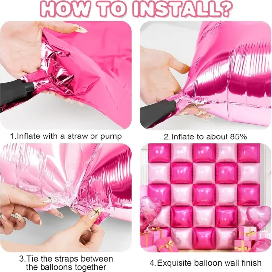 Hot Pink Square Foil Balloon Wall(pink) {2}