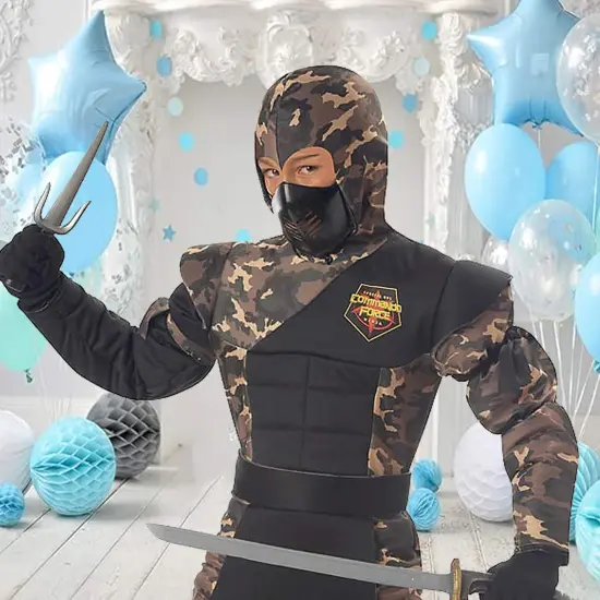 Boys Special Ops Ninja Costume with Muscle Chest Design Black {3}