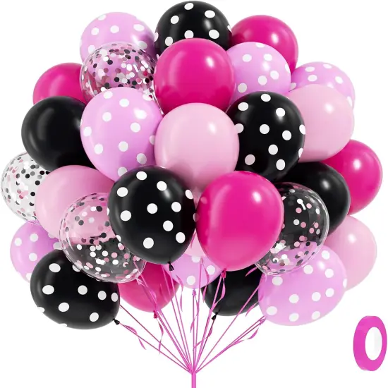 12inch with Hot Pink Black Print Confetti BalloonsFoil Balloon(Pink Black) {1}