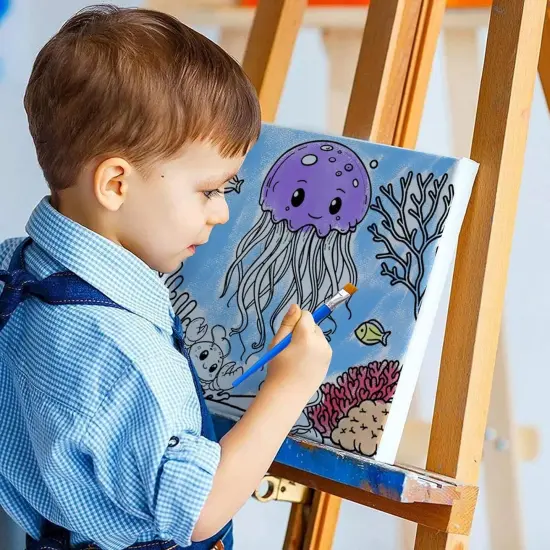 4 Packs 7.8x7.8 Pre Drawn Canvas Paint Set,Paint by Numbers for Kids,48 Paints 8 Brushes 2 Easels {5}