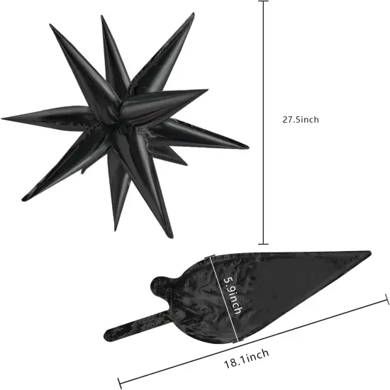 60 Pcs Star Balloons Explosion - 12 Point Cone Balloon (Black) {2}