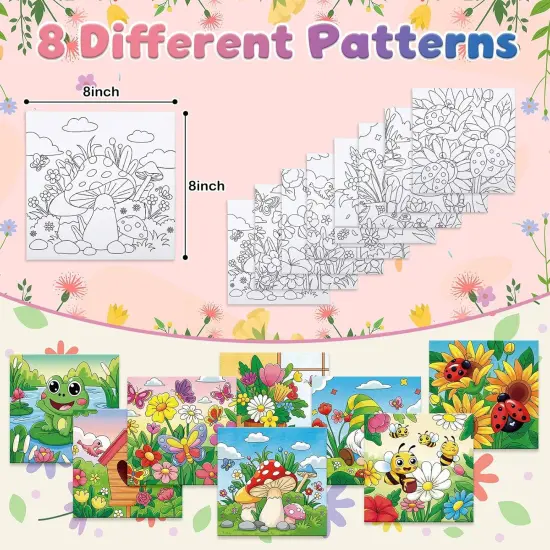 8 Packs Pre Drawn Canvas - 8" X 8" (Spring) {3}