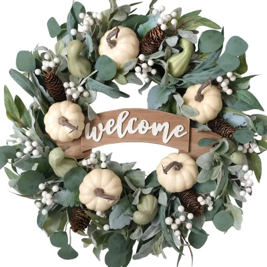 24 Inch Fall Eucalyptus Pumpkin Wreath {1}