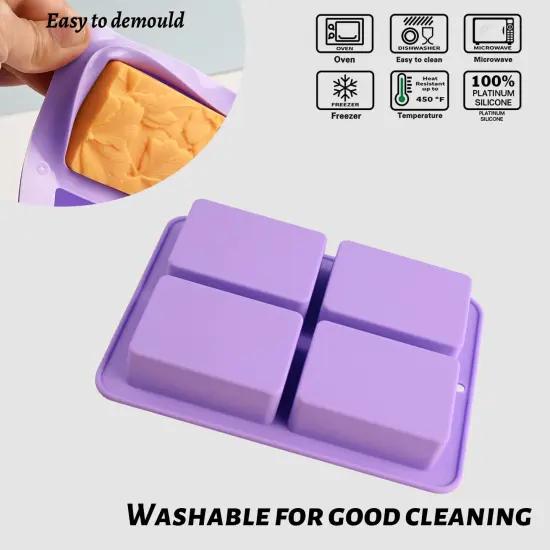 2 Pcs Flower Soap Molds Silicone-4 Cavities Rectangle Soap Mold 3oz,Flower Shapes Silicone Molds for Soap Bath Bombs Shower Steamer Lotion Bars {1}