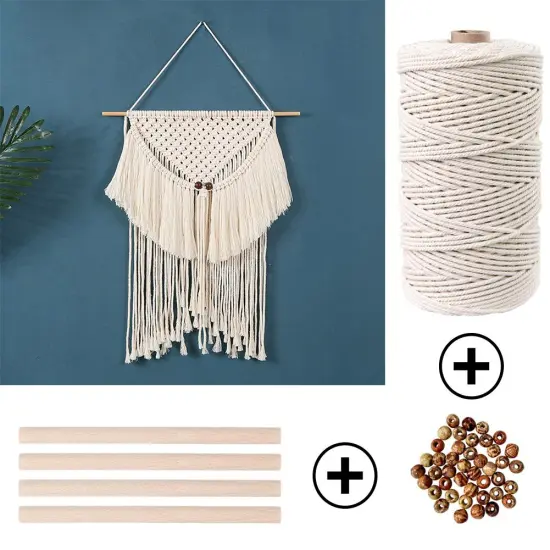 119 Pieces Macrame Kits for Starter 3mm x 109Yards Natural Cotton Macrame Cord with 100pcs Wooden Beads,10pcs Wooden Rings,Wooden Sticks,Metal Rings,S Hooks Macrame Supplies for Plant Hangers {5}