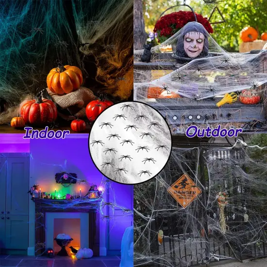 300 Sqft Spider Webs with 30 Fake Spiders,Stretchable DIY Cobwebs for Indoor/Outdoor Scary Atmosphere,Outside Garden Window Yard Tree home office Parties,Haunted Houses {4}