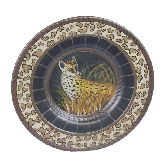 15 Inch Diameter Hand Painted Cheetah Decorative Plate Brown {1}