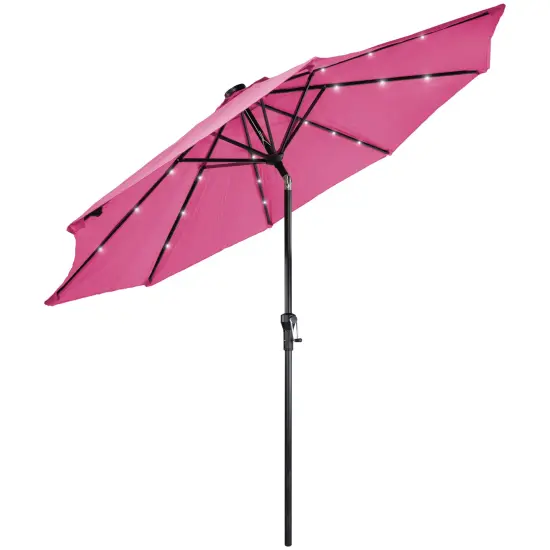 Northlight 9ft Solar Lighted Outdoor Patio Market Umbrella with Hand Crank and Tilt, Pink {3}