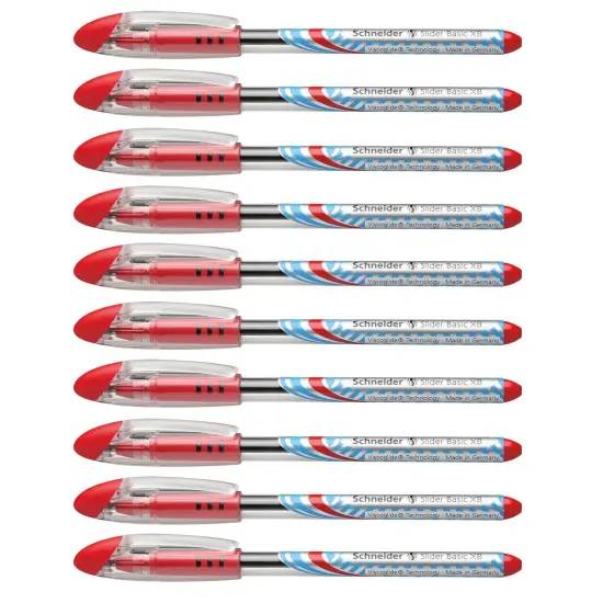 Slider Basic XB Ballpoint Pen Viscoglide Ink, 1.4 mm, Red Ink, Pack of 10 {1}