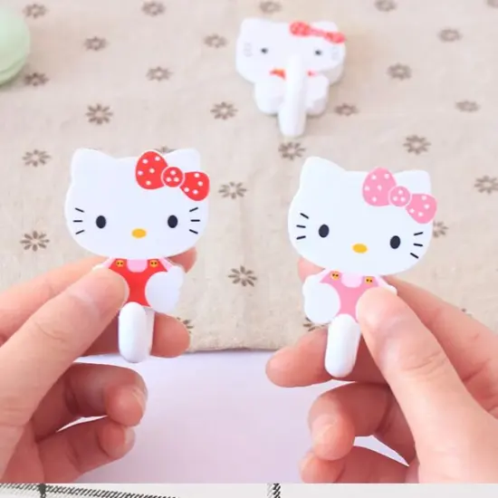 2Pcs Set Hk kitty Strong Self Adhesive Hooks Key Storage Hanger for Kitchen Bathroom Door Wall Multi-Function {3}