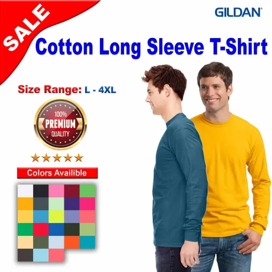 Gildan&reg; Cotton Long Sleeve Crew-Neck T-Shirt Dark Heather {3}
