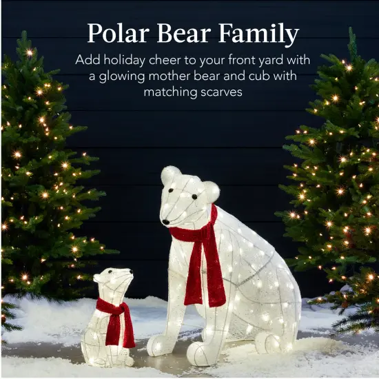 Best Choice Products Large Lighted Polar Bear Family w/ 145 Pre-Strung LED Lights, Zip Ties, Ground Stakes - Red/White {3}
