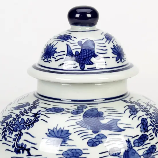 AA Importing Koi Pond Design Ginger Jar with Lid Blue {4}