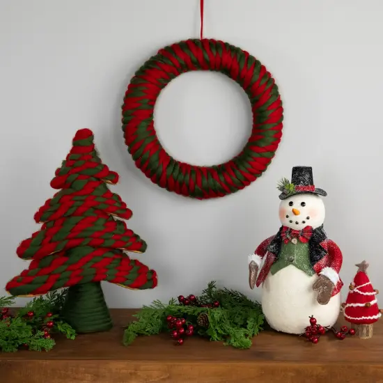 Northlight Twisted Yarn Plush Christmas Wreath - 13.5" - Unlit Red {4}