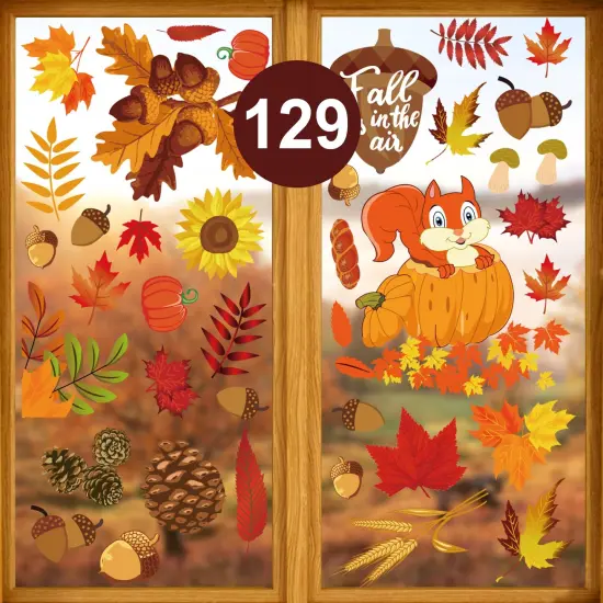 10 Sheets Fall Window Clings for Glass Thanksgiving Clings Decor for Windows Autumn Clings for Windows Fall Window Stickers Thanksgiving Autumn Home Office Decorations for Indoor Outdoor, School Home Supplies {1}