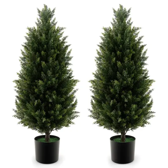 Costway 1/2 Pack 37.5" Artificial Topiary Cedar Tree with Cement Plastic Pot & Realistic Moss {8}