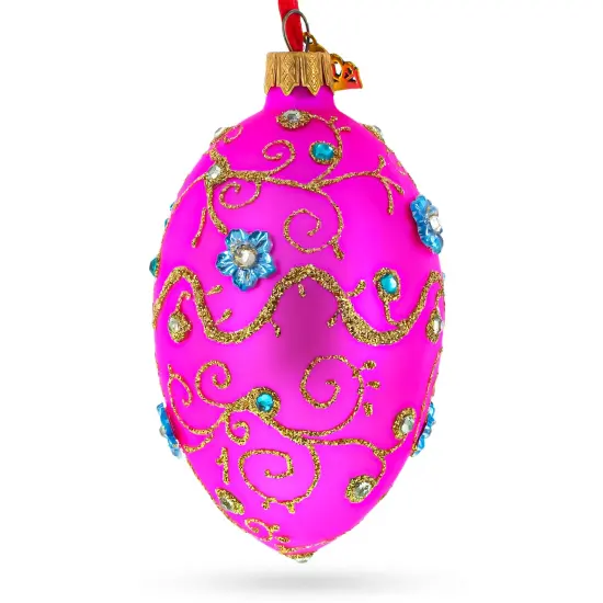 Diamond Swirl Flowers Pink Glass Egg Christmas Ornament 4 Inches {3}