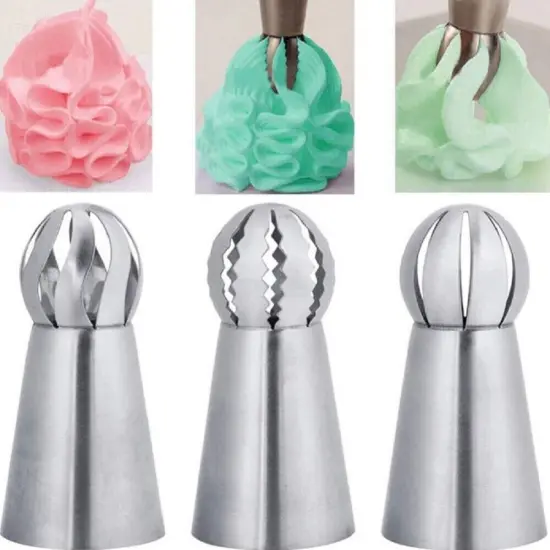 3 Pcs Russian Ball Sphere Icing Nozzles Set - Stainless Steel Pastry Piping Tips {1}