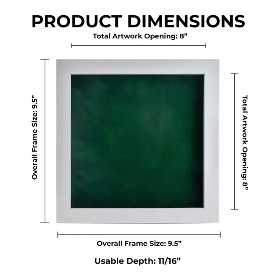 Classic White Wood Shadown Box Frame with Acrylic Front - Forest Green Suede Backing, 30 Sizes {1}