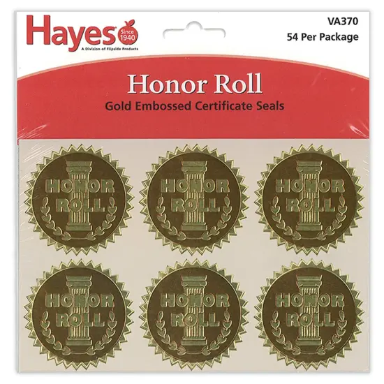 Gold Foil Embossed Seals, Honor Roll, 54 Per Pack, 3 Packs {2}