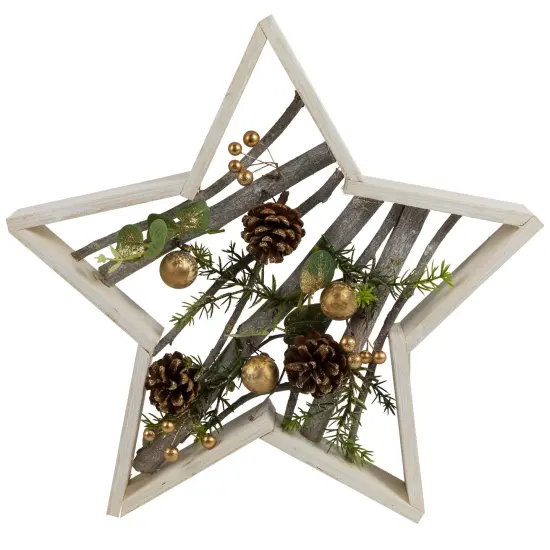 Northlight Pinecones and Berries Star Shaped Wooden Christmas Decoration - 14.5" Ivory {3}