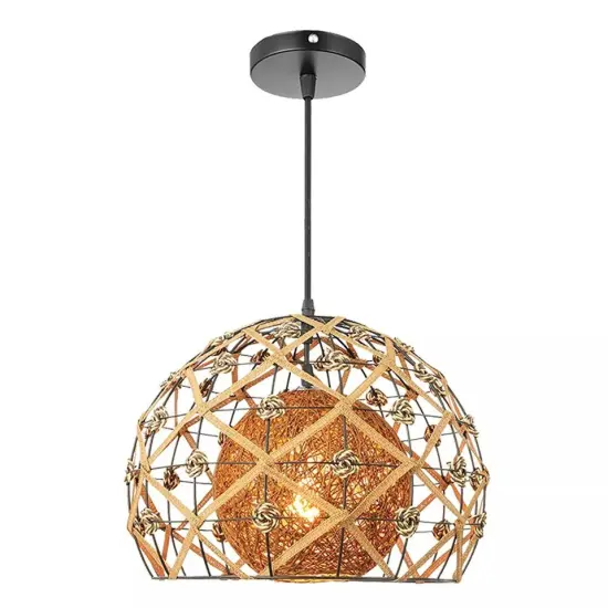 Vintage Style Natural Rattan Shade Ceiling Light Fixture Hanging Pendant Lamp {1}