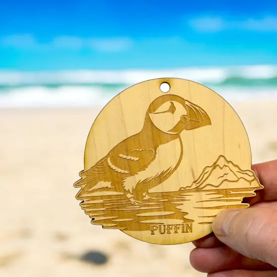 Ornament - Puffin Bird Raw Wood {5}