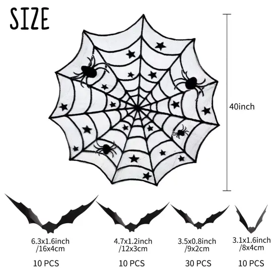 60 Pieces Halloween Decorations Indoor Set , - Halloween Fireplace Mantel Scarf & Round Table Cover & Lace Table Runner &Halloween Banner & Scary 3D Bat for Halloween Party Decorations Black {6}
