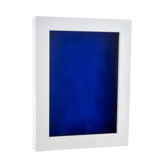 Classic White Wood Shadown Box Frame with Acrylic Front - Royal Blue Suede Backing, 30 Sizes {2}