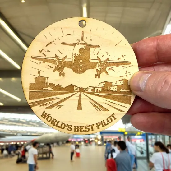 Ornament - Worlds Best Pilot Raw Wood {5}