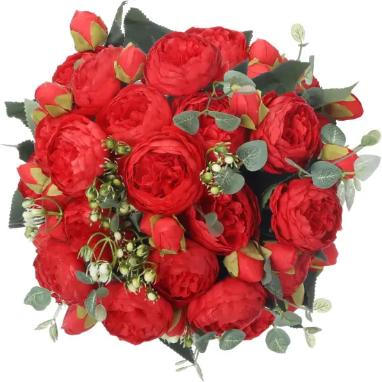 4 Packs of Artificial Peonies - 20 Silk Peony Heads with Stems for Home, Wedding, Mother's Day Red {1}