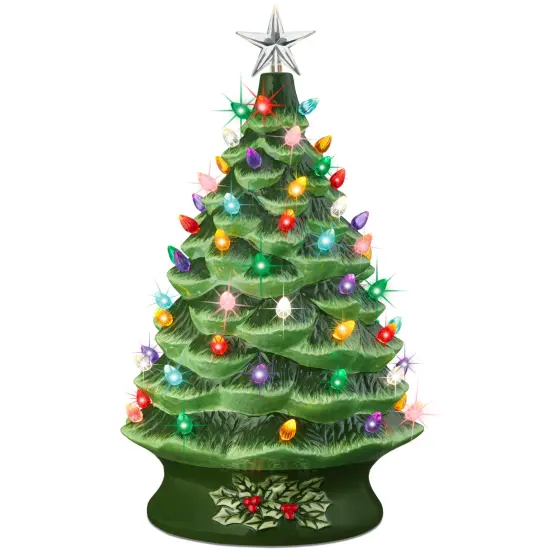 Best Choice Products 24in X-Large Pre-Lit Ceramic Christmas Tree Decor w/ 74 Bulbs, LED Light Green {1}