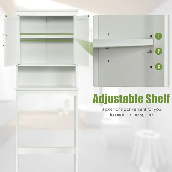 Costway Over The Toilet Space Saver Bathroom Organizer w/ Storage Cabinet & Shelf White {6}