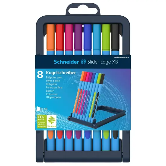 Slider Edge XB Ballpoint Pen, 1.4 mm, 8 Assorted Ink Colors in Adjustable Case Stand {1}