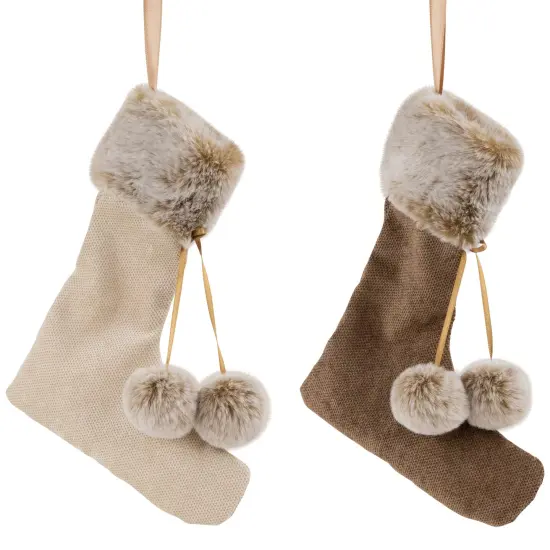 Northlight Plush Stockings Christmas Ornaments -7.5" - Beige and Brown - Set of 2 {5}