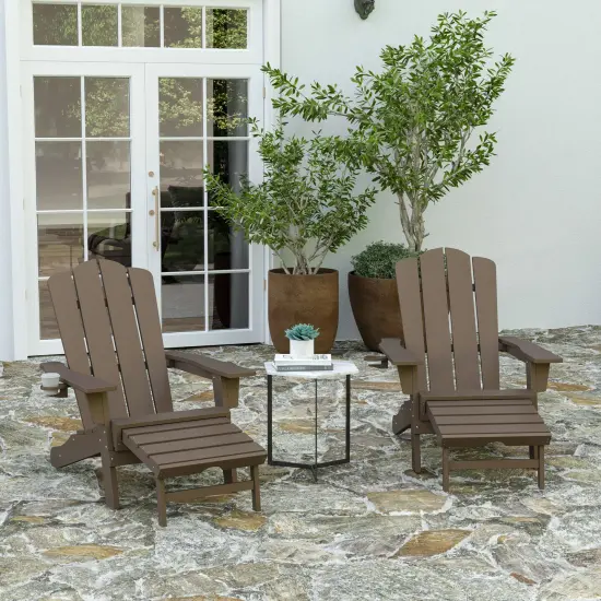 Merrick Lane Nassau Set of 2 Adirondack Rocking Chairs with Cup Holder, All-Weather HDPE Indoor/Outdoor Chairs Brown {1}