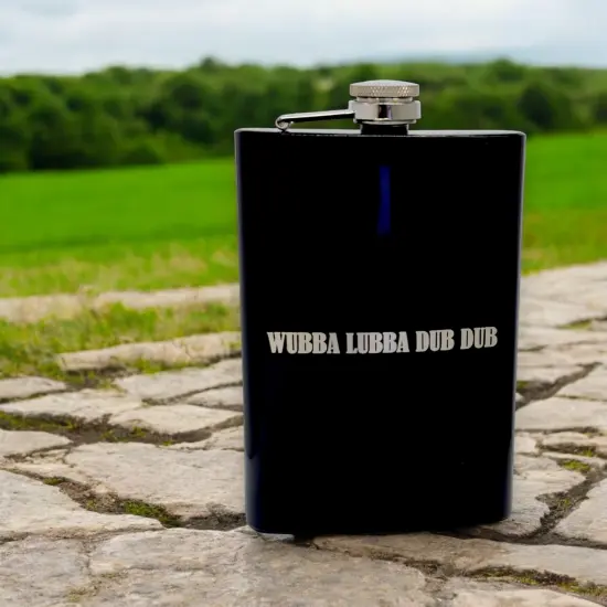 8oz Black Wubba Lubba Dub Dub Flask {5}