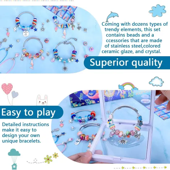 Charm Bracelet Making Kit – 72-Piece Mermaid & Unicorn Jewelry Craft Set for Girls Aged 5-12 {5}