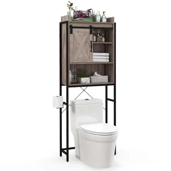 Costway Over-The-Toilet Storage Cabinet Bathroom Organizer w/ Sliding Barn Door Rustic Brown/Espresso/Grey {8}