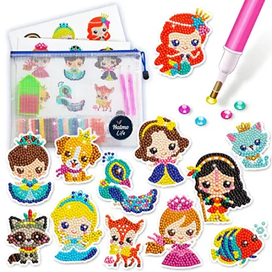 5D Diamond Painting Stickers Kits for Kids and Adult Beginners Gem Paint by Numbers Diamonds Arts for Boys and Girls Ages 6 7 8-12 DIY Princesses kit with Dots Gifts for Kid {2}