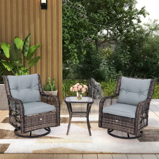 Costway 3 PCS Patio Furniture Set Rocking Chairs Set of 2 with Glass Top Side Table {1}